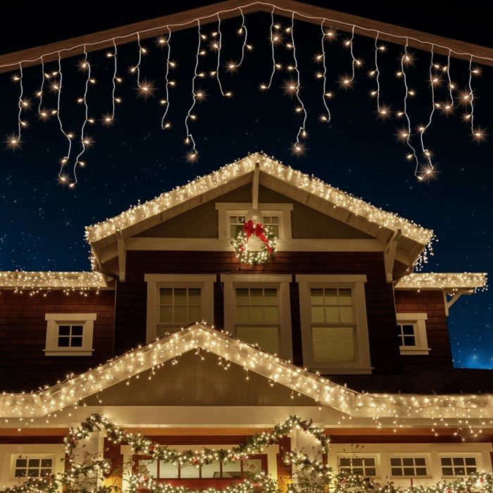 Guirlande Lumineuse 17.4m 500 LED Blanc Chaud Guirlande Stalactite Noel dExtérieur Idéales Fenêtre dun Jardin électrique