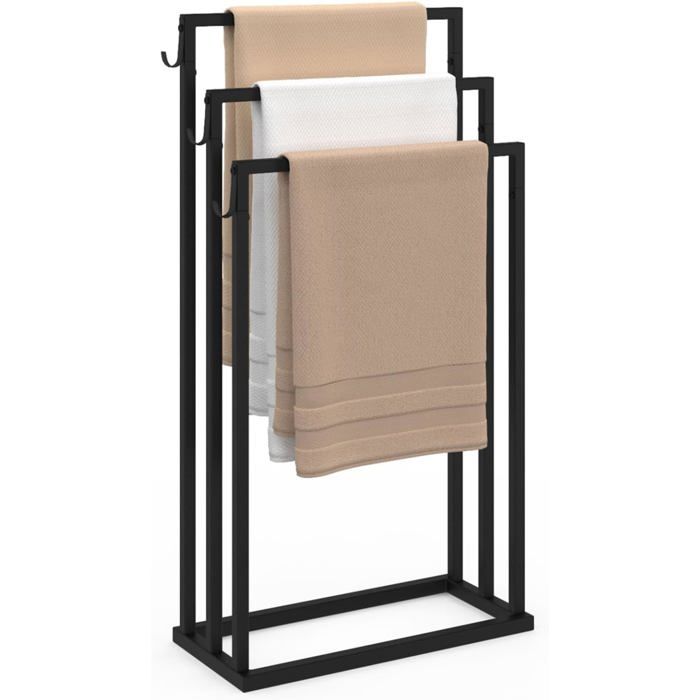 IDMarket Porte-Serviettes sur Pied Dallas 3 Niveaux et 3 Crochets Métal Noir 45x21x85 cm