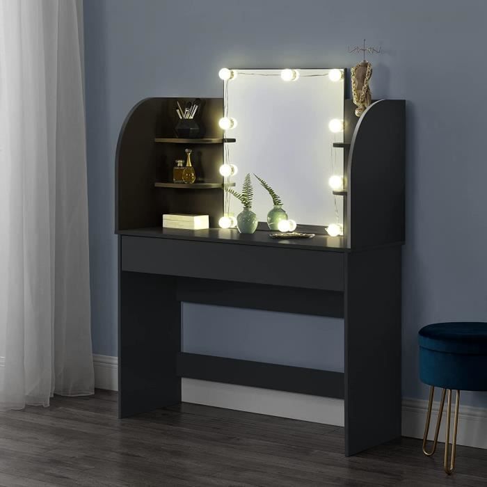 Coiffeuse Table de Maquillage avec Tiroir Panneau de Particules 140 x 108 x 40 cm Blanc en.casa