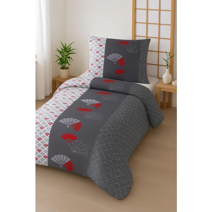 Couette légère imprimée Eventail - 1 personne 140x200 - Spécial été - MORTREUX
