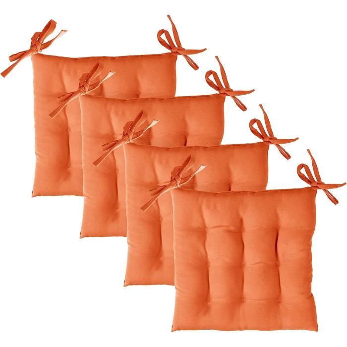 Lot De 4 Coussins De Chaise Touffetés Antidérapants Avec Attaches – 40x40x10 Cm Rouge