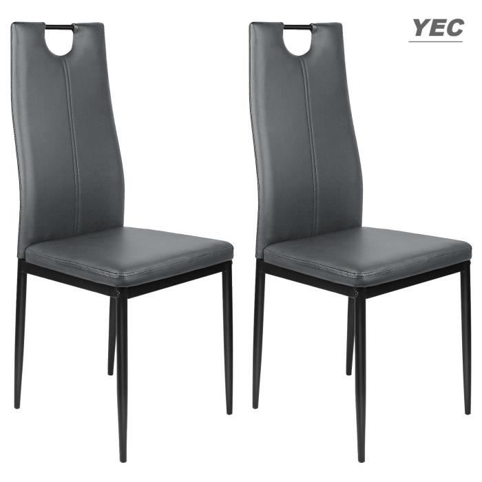 lot de 2 chaises capitonnées en cuir pvc avec poignée - yec - gris foncé - style scandinave moderne