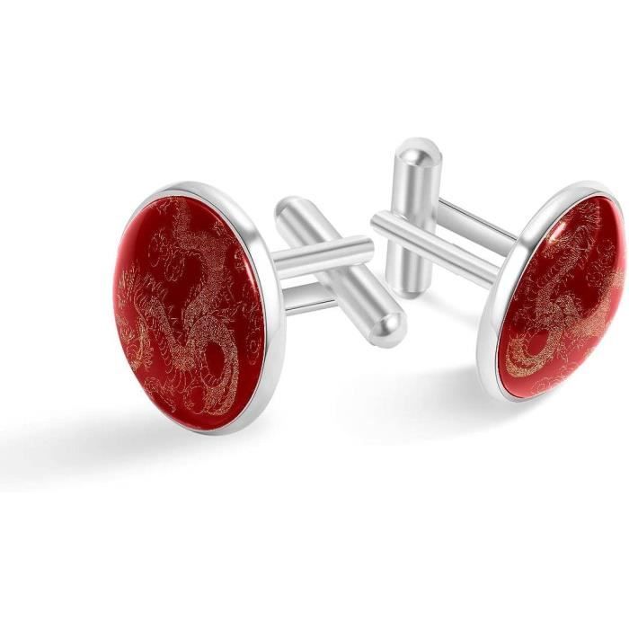 Bouton Manchette Histoire D'or Skcess Boutons Manchette Hommes Rouge, Boutons De Manchette Gravés Acier Inoxydable Quatre Feuilles Bouton De Manchette Personnalisé Cadeau élégant Homme