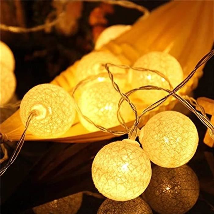 guirlande lumineuse coton boules - 3m 20 led chaîne lumière avec prise pour chambre rideau fête chambre de bébé romantique décor