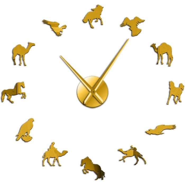 HEBVNJF Horloge murale vintage rétro avec chevaux brodés