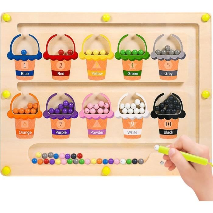 Jouet éducatif En Bois - Comptage Crème Glacée Avec Chiffres 1-10 - Apprentissage Couleurs Et Motricité Fine