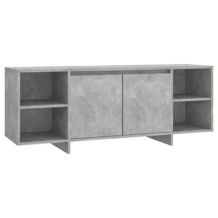 Meuble TV - Bois dingénierie - Gris béton - 130x35x50 cm - 2 portes - Style contemporain