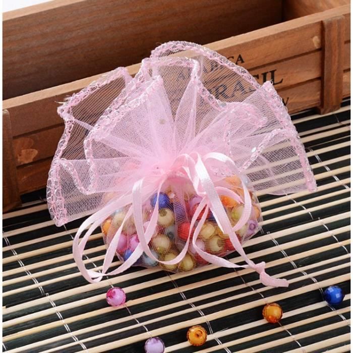 100pcs Sachet De Bonbons Rond En Organza Avec Paillette 25cm Pour Dragees Pour Mariage Bapteme Fete Anniversaire Rose Cdiscount Maison
