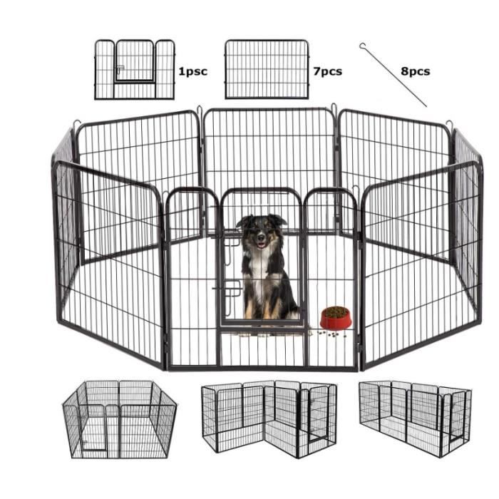 Parc Enclos pour Chiens, 8 Panneaux 80x60cm, en Métal, Parc pour