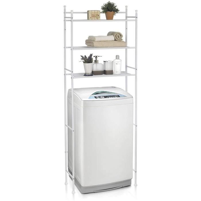 Etagère de salle de bain MARSA, rangement pour WC/lave-linge, en métal laqué blanc - Meuble de salle de bain