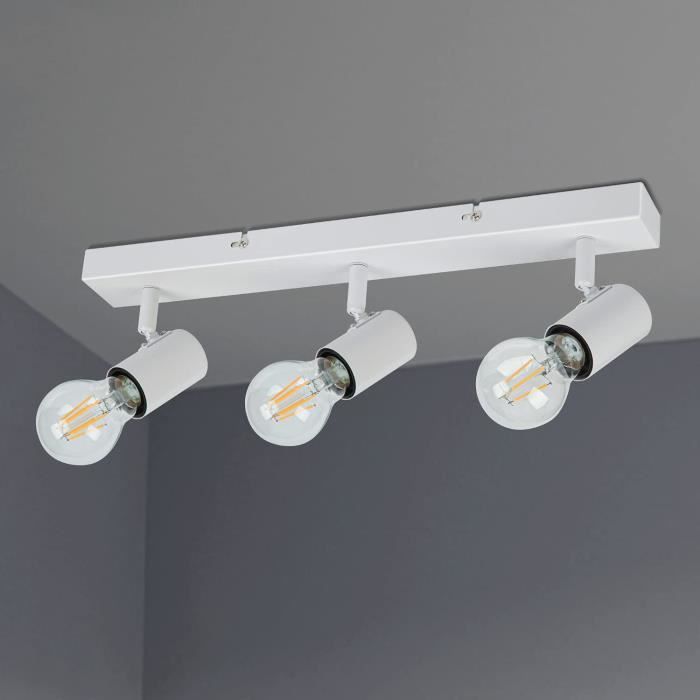 Lustre plafonnier design en bois naturel avec 3 spots orientables
