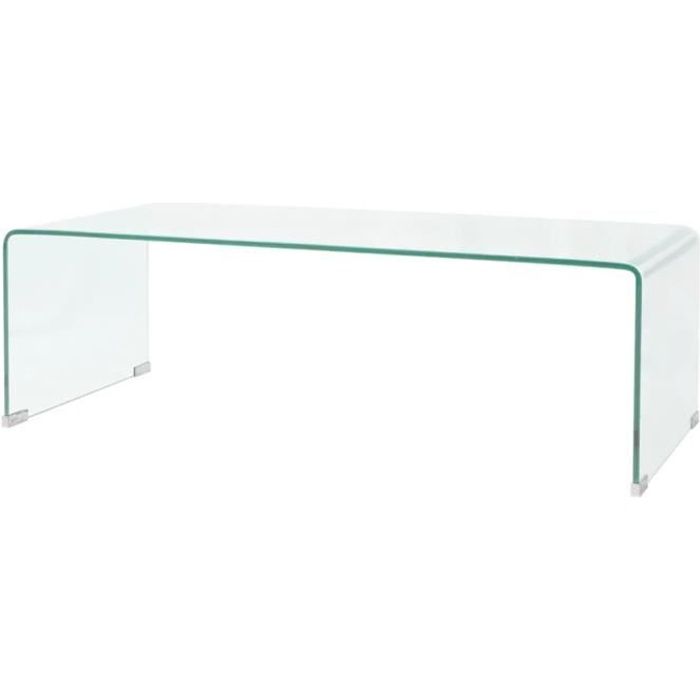 77549HOME* - JOLI Transparent Table basse 98x45x30cm Verre trempé Transparent Polyvalente & Haut qualité 98 x 45 x 30 cm