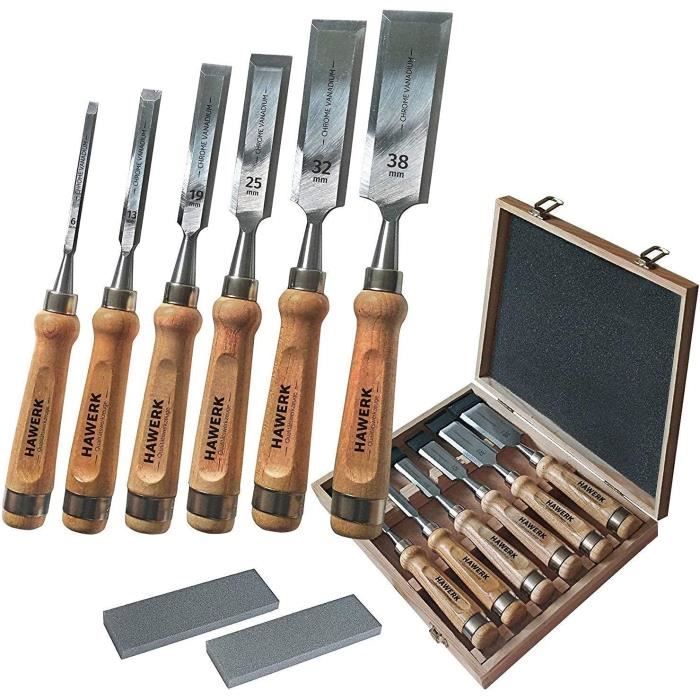 Menuiserie - Jeu Ciseaux À Bois Comprend 6 2 Pierres Aiguiser Un Coffret Débutants Professionnels Convient