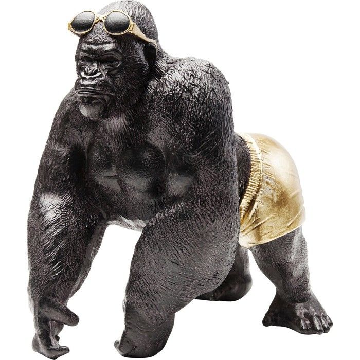 Statuette Déco Gorille En Résine Noire - 67 Cm, Design Moderne Pour Intérieur Et Extérieur