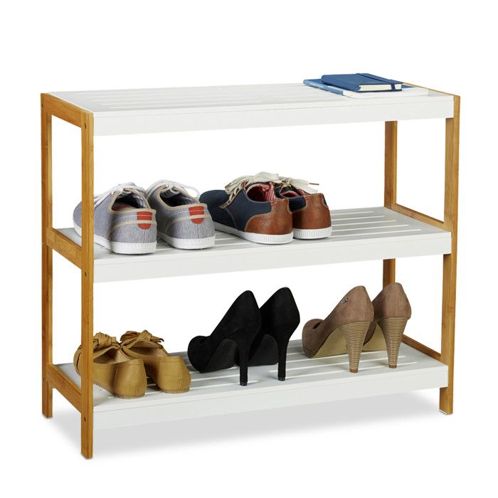 En.casa] Étagère à Chaussures à 3 Niveaux Meuble De Rangement Surfaces De Stockage Pour Entrée Couloire Pour 3-4 Paires Pin 60 X 68 X 30 Cm Naturel