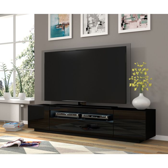 Meuble TV Suspendu Mural 200 Cm Noir - Design Moderne Et Rangement Pratique