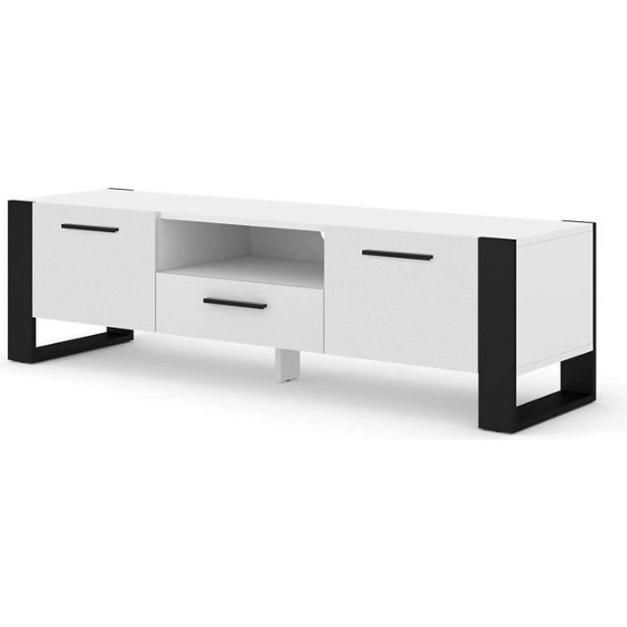 Meuble TV Stand Hi-Fi Nuka 160 cm Blanc Mat Salon Commode