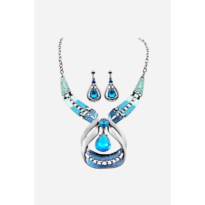 Élégant ensemble de bijoux en cristal bleu Collier Femme Boucles d'oreilles