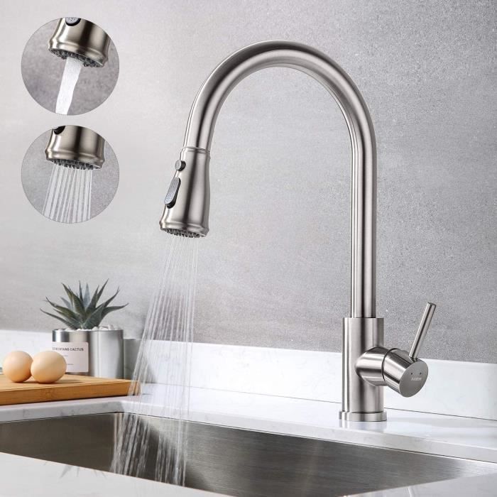 ECTbicyk Évier de cuisine cascade en acier inoxydable noir avec robinet