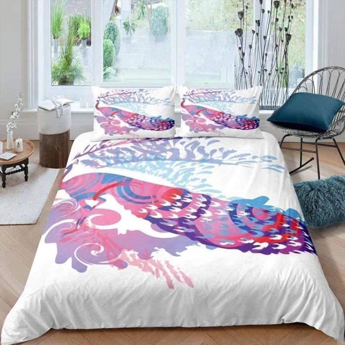 Housse de couette - Plume de Paon - 140x200cm - Synthétique - Entretien