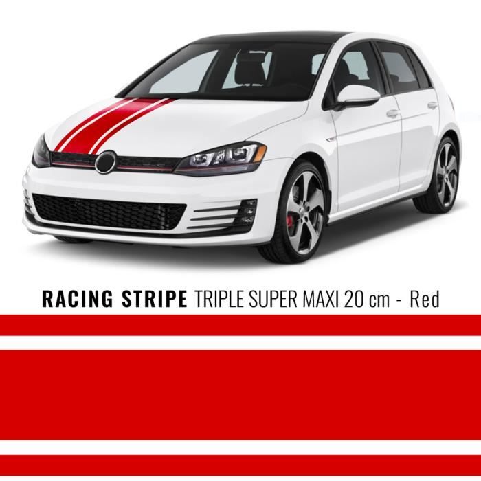 Stripes Bandes Adhésives Triples pour Voiture, Rouge, 20 cm x 5 mt