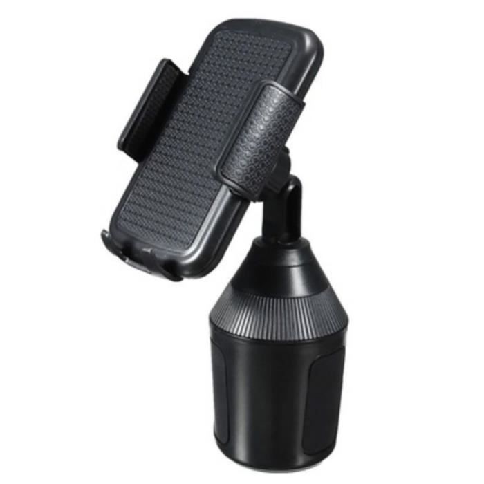 Support Voiture 4 En 1 : Téléphone + 2 Gobelets + Plateau - Base Réglable, Rotation 360° - ABS Noir