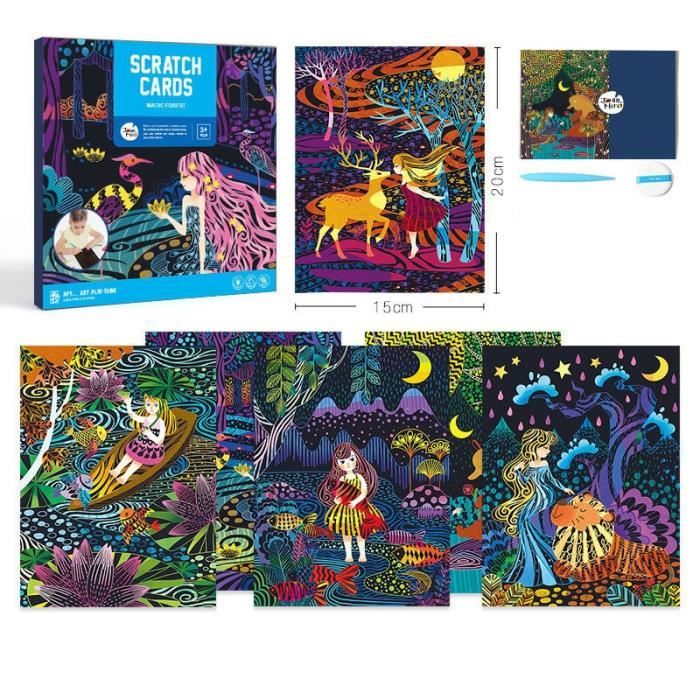 PATATOK 48 pcs Dessins à Gratter Pâques, Carte à Gratter Oeufs de Pâques Papier à Gratter Enfants avec Corde et Baton pour Loisirs Créatifs Peinture Décoration Anniversaire Fête