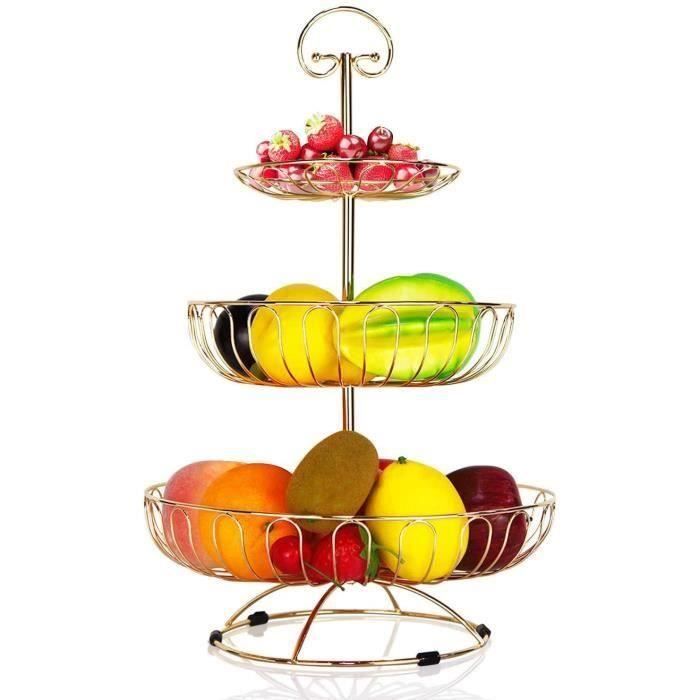 Corbeille à Fruits 3 Étages | Bambou Et PP | Blanc | Décoration Cuisine | 24-28cm