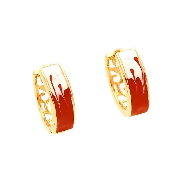Boucles dOreilles - Créoles - Émail - Rouge - Blanc - Plaqué Or Jaune 750/1000 - 15 mm - Femme Boucles dOreilles - Créoles - Émail - Rouge - Blanc - Plaqué Or Jaune 750/1000 - 15 mm - Femme