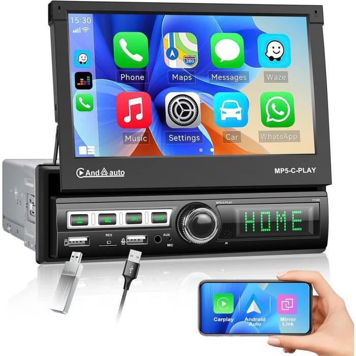Autoradio 1 DIN Avec écran 7 Pouces Extensible - CarPlay/Android Auto Sans Fil, Caméra De Recul, Bluetooth