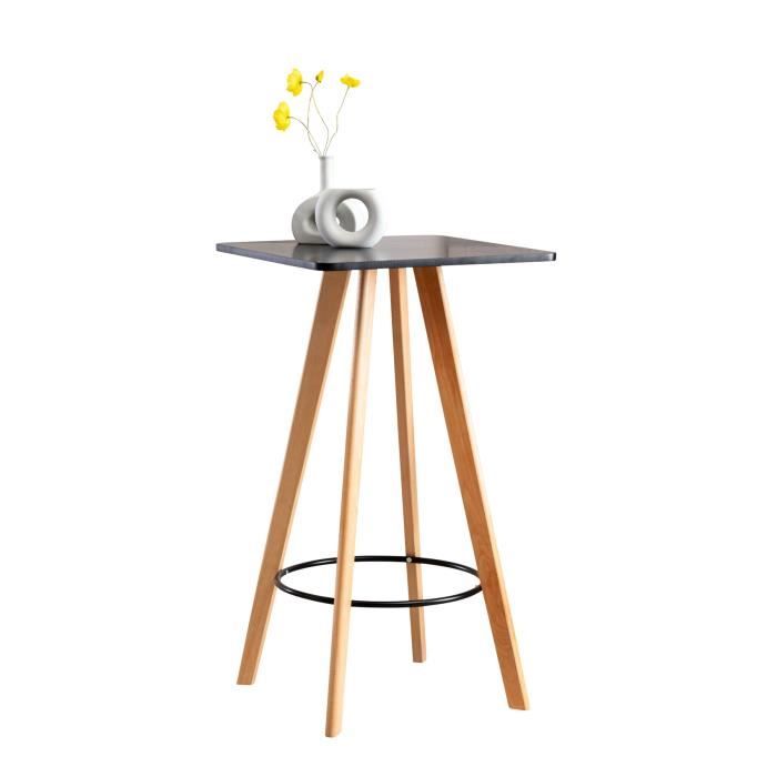 table haute de bar mijas - clp - plateau carré - pieds en bois - repose-pieds en métal - noir