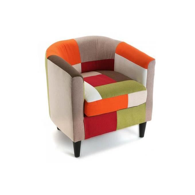 fauteuil pour salon red patchwork - versa - 56 x 62 x 64 cm - confortable en coton et bois - rouge