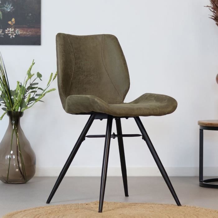 Chaise salle à manger industrielle Barrel - Bronx71 - Vert - Éco-cuir - Lot de 2