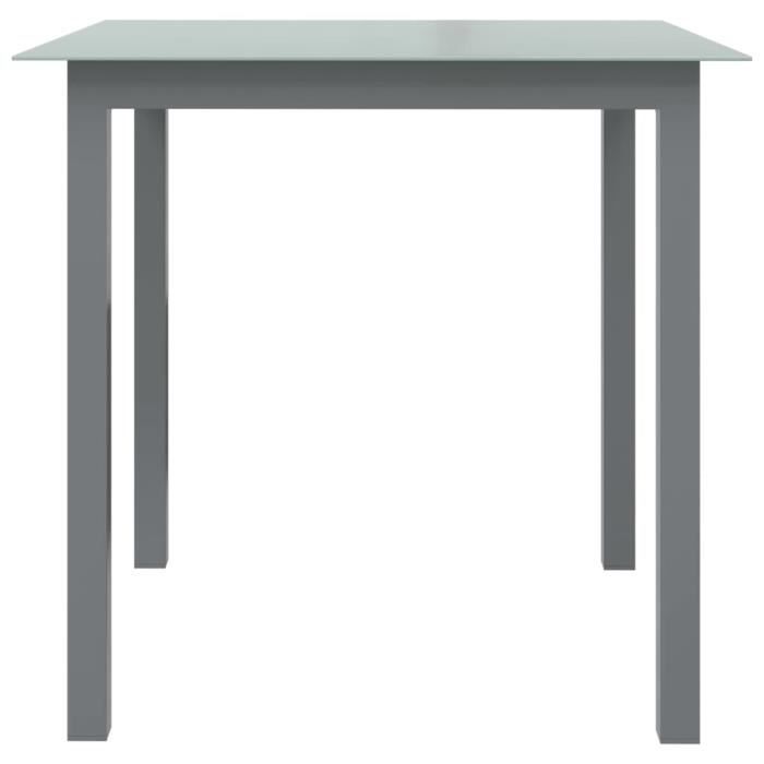 DUOKON Table de jardin Gris clair 80x80x74 cm Aluminium et verre