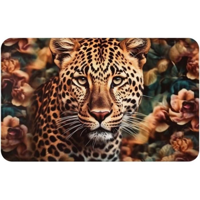 Tapis De Salon Lavable 120x180 Cm - Imprimé Léopard, Antidérapant, En Fausse Fourrure Douce, Pour Chambre Ou Bureau