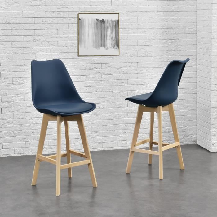 Lot de 4 Tabourets de Bar Lublin Plastique Similicuir Hêtre 105x48x58 cm Bleu Lot de 4 Tabourets de Bar Lublin Plastique Similicuir Hêtre 105x48x58 cm Bleu