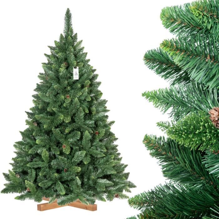 FAIRYTREES 180cm Sapin de Noël artificiel Pin vraies pommes de pin