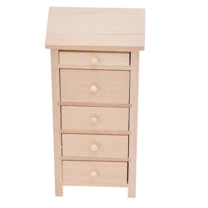Commode 5 Tiroirs Miniature 1/12 Pour Maison De Poupée - Meuble En Bois Blanc, 8,1x3,2x11 Cm - 5