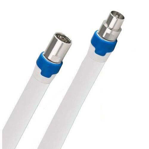 Câble Antenne TV Coaxial Mâle/Mâle Blanc - 5 Mètres, 75 Ohm - Pour Télé, Décodeur TNT, Freebox