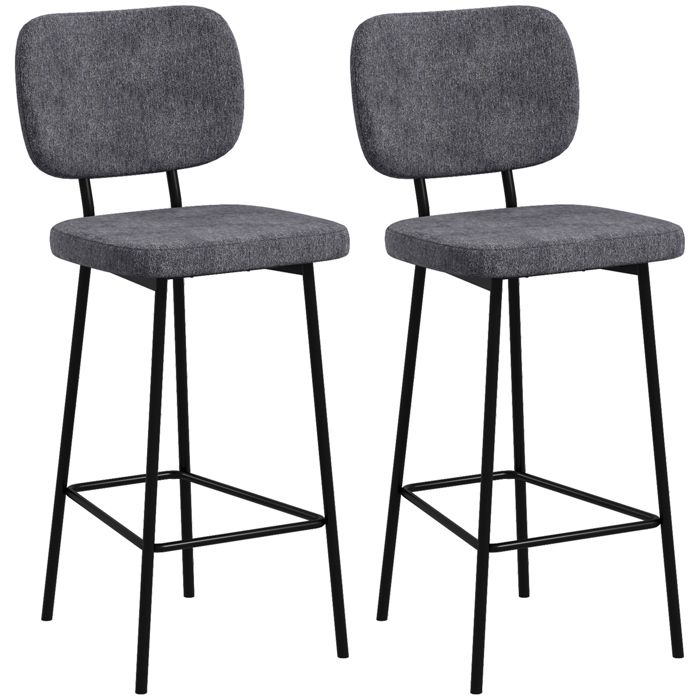 Tabourets de bar - HOMCOM - lot de 2 chaises hautes avec repose-pieds dossier cuisine - tissu lin acier - 41x46x90cm - gris Tabourets de bar - HOMCOM - lot de 2 chaises hautes avec repose-pieds dossier cuisine - tissu lin acier - 41x46x90cm - gris