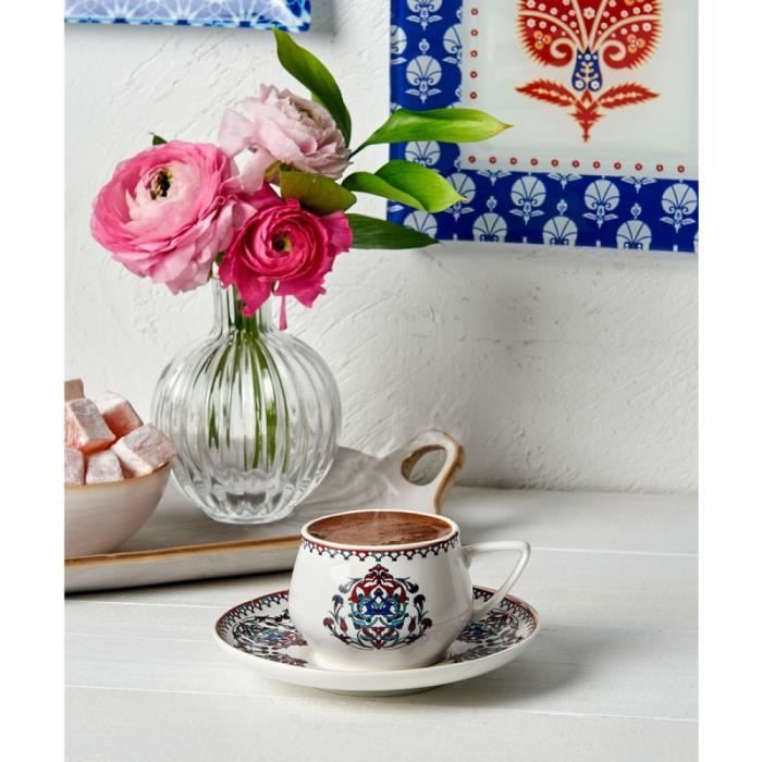 Set 6 Tasses à Café Karaca Malta 100ml - Porcelaine Quality Bone | Soucoupes Incluses | Design Moderne