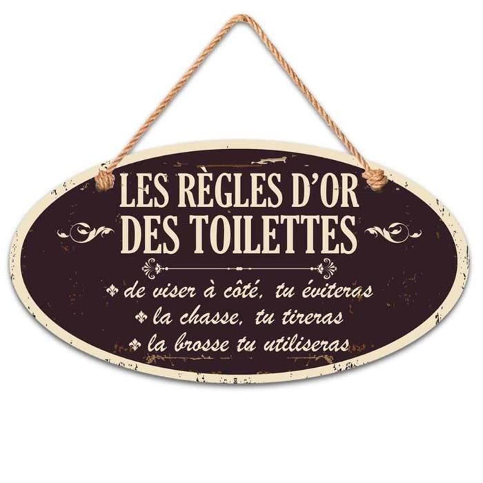 Plaque bois 'Messages' noir beige (Les règles d'or des Toilettes) - 19.5x10.5  cm [Q5950] - Cdiscount Maison