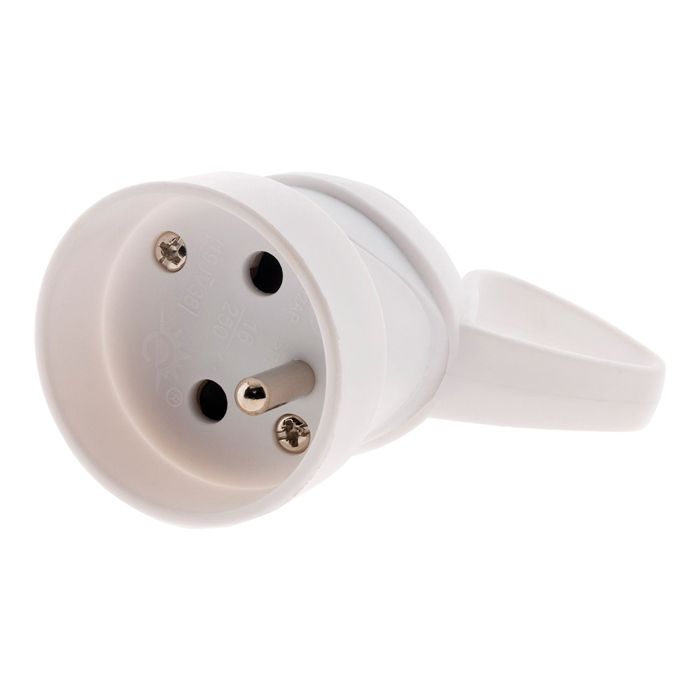 Fiche &eacute;lectrique femelle &agrave; anneau 2 p&ocirc;les + terre 16A, Blanc