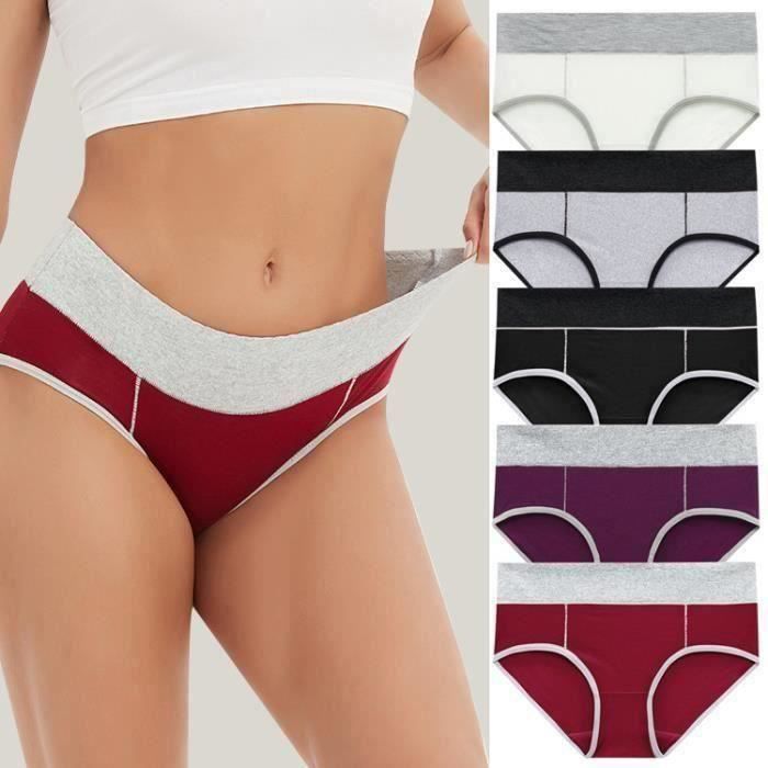 Lot de 5 Culotte Femme Coton Taille Haute Coton Ventre Plat Sous-Vtement  Femme