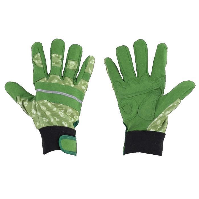 gants de jardinage fleurs doublés vert - esschert design - mixte - 55% microfibre, 45% polyester - taille m