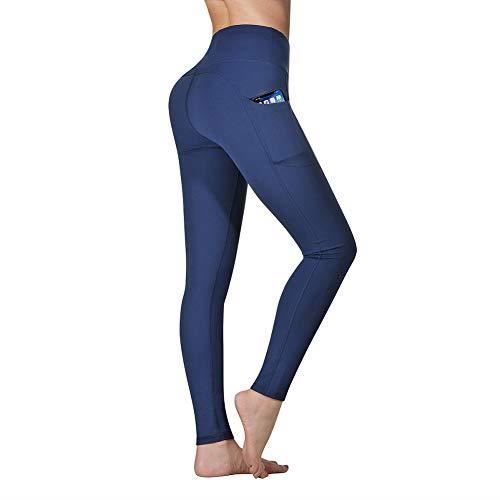 Leggings de Sport Femmes Pantalon de Yoga Leggins avec Poches Yoga Fitness Gym Pilates Taille Haute Gain Bleu