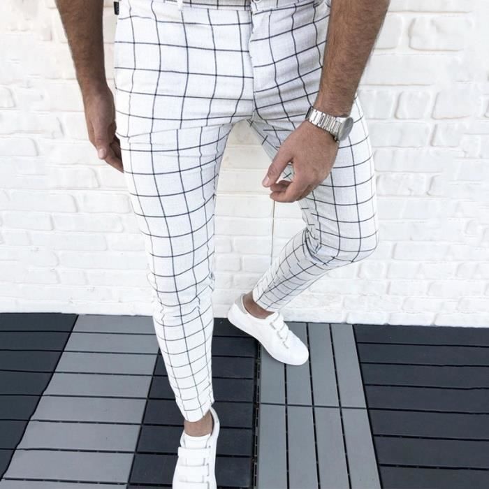 SIYAN Pantalon À Carreaux for Hommes, Coupe Ajustée Décontracté Pantalon Extensible Fuselé Maigre À Carreaux Pantalon Habillé for Hommes Streetwear Cargo Pantalon(Brown,M