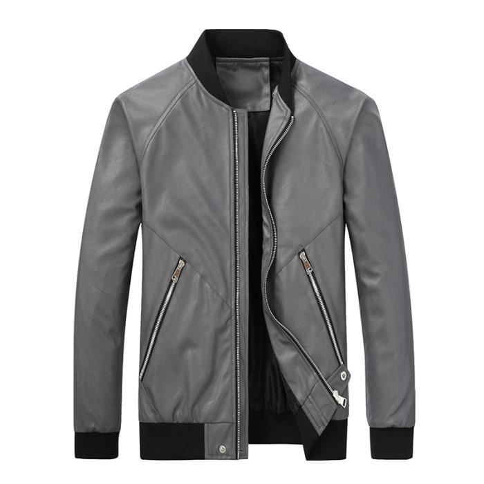 Blouson Moto Homme en PU Slim Fit Automno Printemps Casual Gris Gris