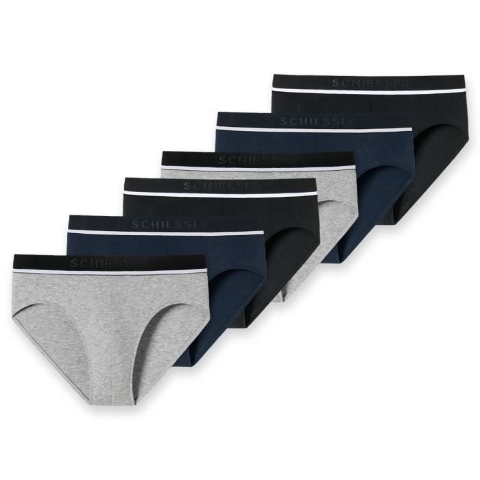 Schiesser Slips Hommes 95/5 Organic Cotton lot de 6 Gris / bleu / noir
