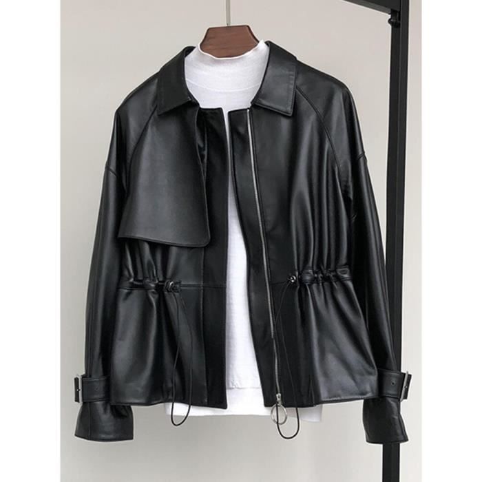 Veste Moto Homme Coupe-vent Imperméable - Cuir Synthétique Léger, Fermeture éclair Complète